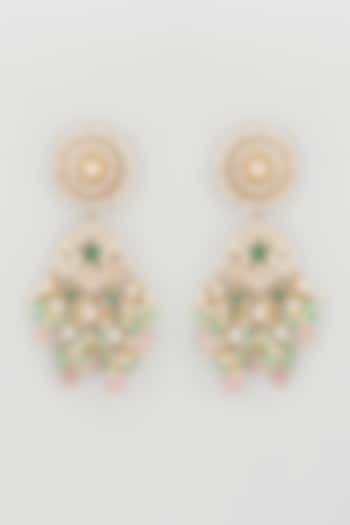 Gold Plated Pastel Pink Beaded Earrings by Riana Jewellery