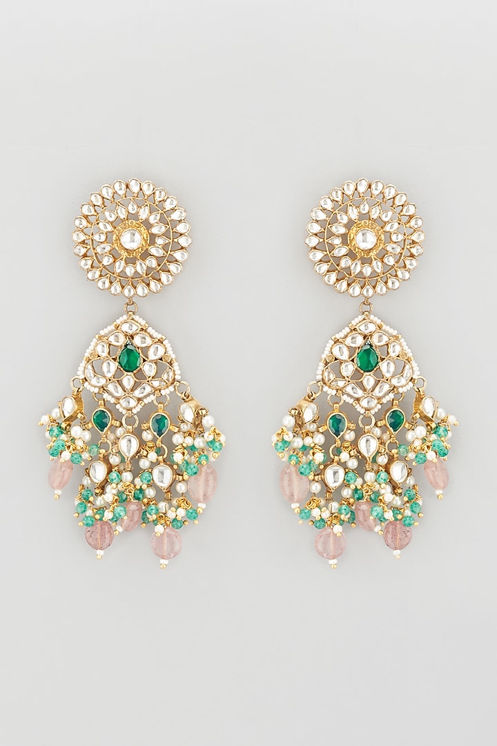 Gold Plated Pastel Pink Beaded Earrings by Riana Jewellery at Pernia's Pop Up Shop
