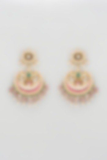 Gold Plated Earrings With Pastel Pink Beads by Riana Jewellery