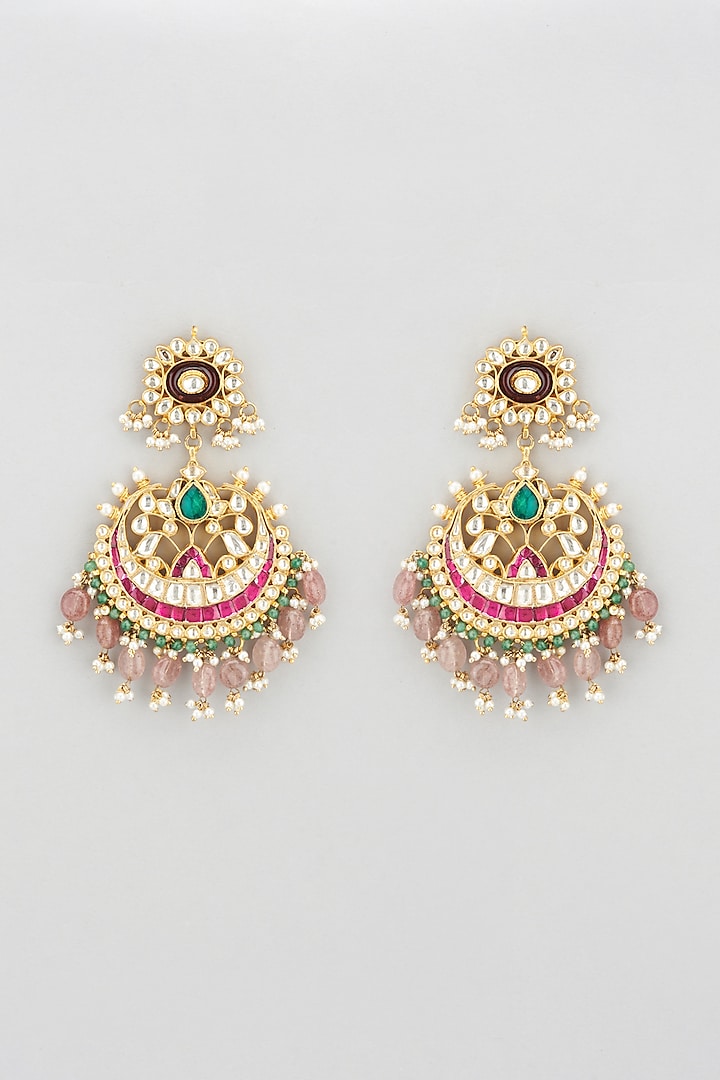 Gold Plated Earrings With Pastel Pink Beads by Riana Jewellery