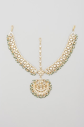 Gold Plated Jadtar Stone Mathapatti by Riana Jewellery