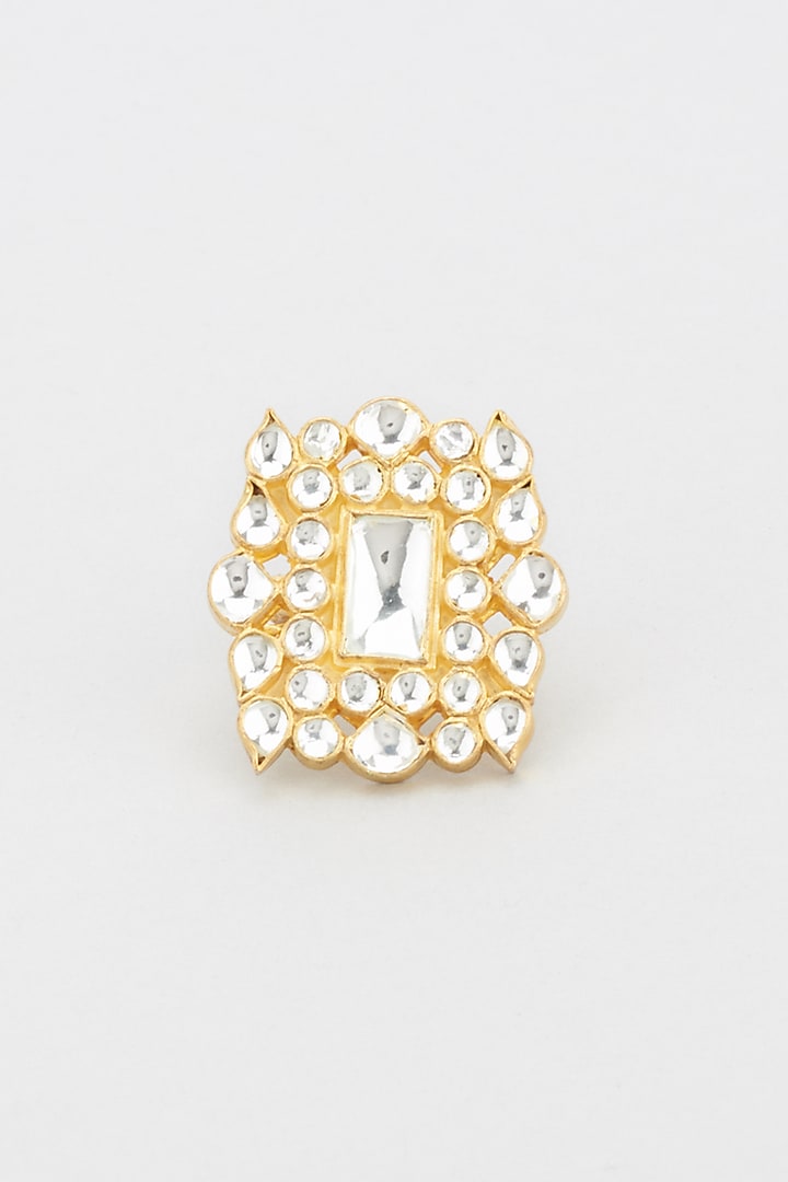 Gold Plated Jadtar Stone Square Ring by Riana Jewellery at Pernia's Pop Up Shop