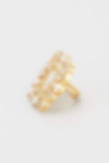Gold Plated Jadtar Stone Square Ring by Riana Jewellery
