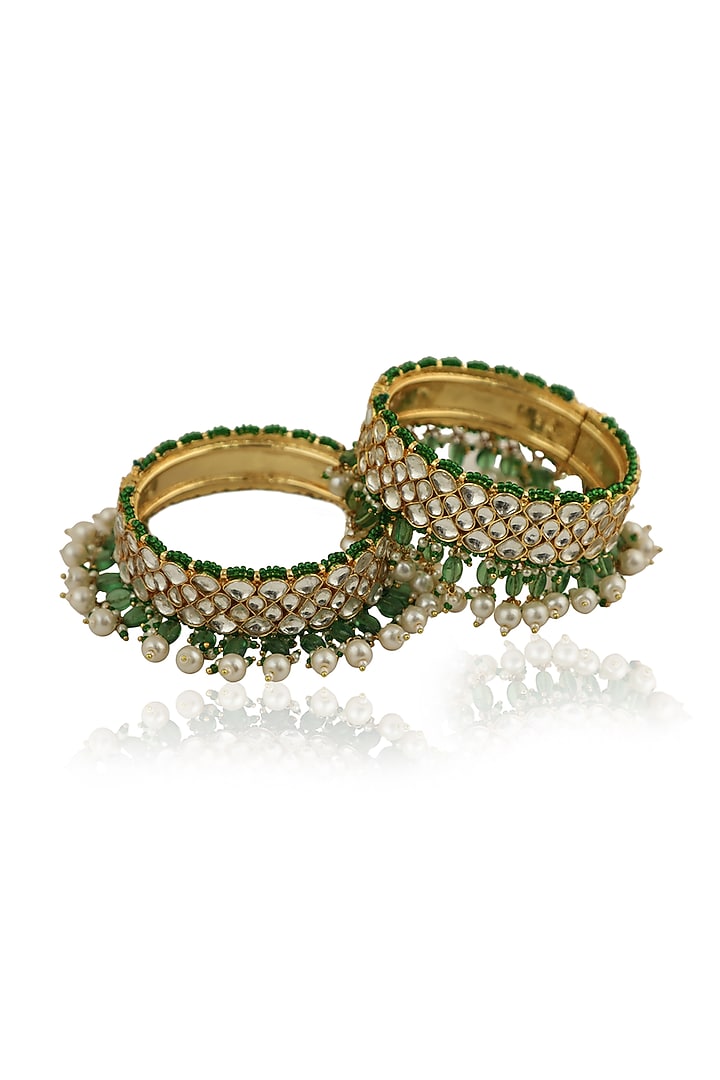 Gold Plated Sea Green Beaded Openable Bangle (Set Of 1) by Riana Jewellery at Pernia's Pop Up Shop
