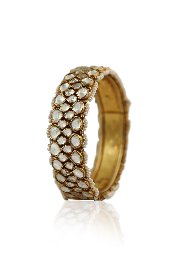 Gold Plated Openable Bangle With Jadtar Stones by Riana Jewellery at Pernia's Pop Up Shop