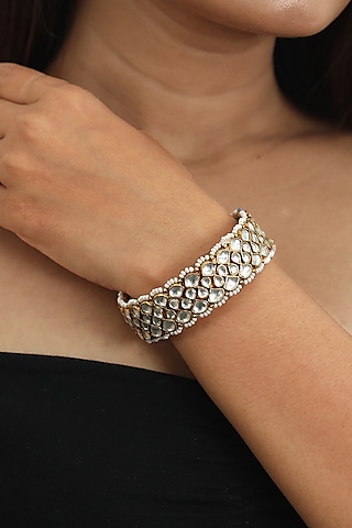 Gold Plated Openable Bangle With Jadtar Stones by Riana Jewellery