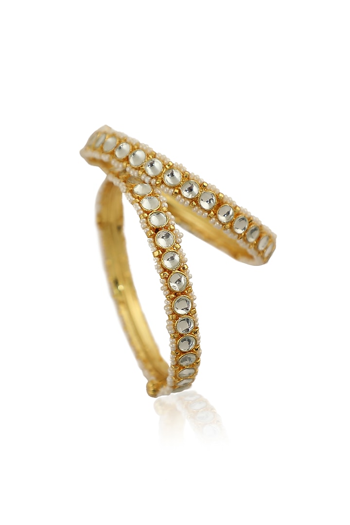 Gold Plated Openable Bangles With Jadtar Stones (Set of 2) by Riana Jewellery at Pernia's Pop Up Shop