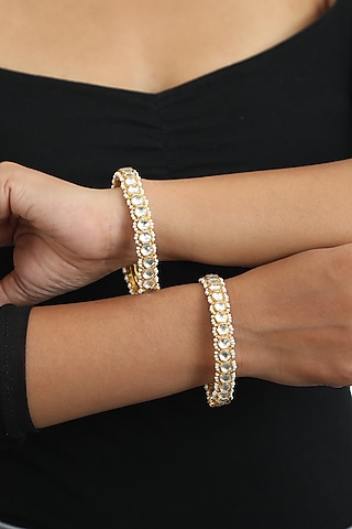 Gold Plated Openable Bangles (Set of 2) by Riana Jewellery
