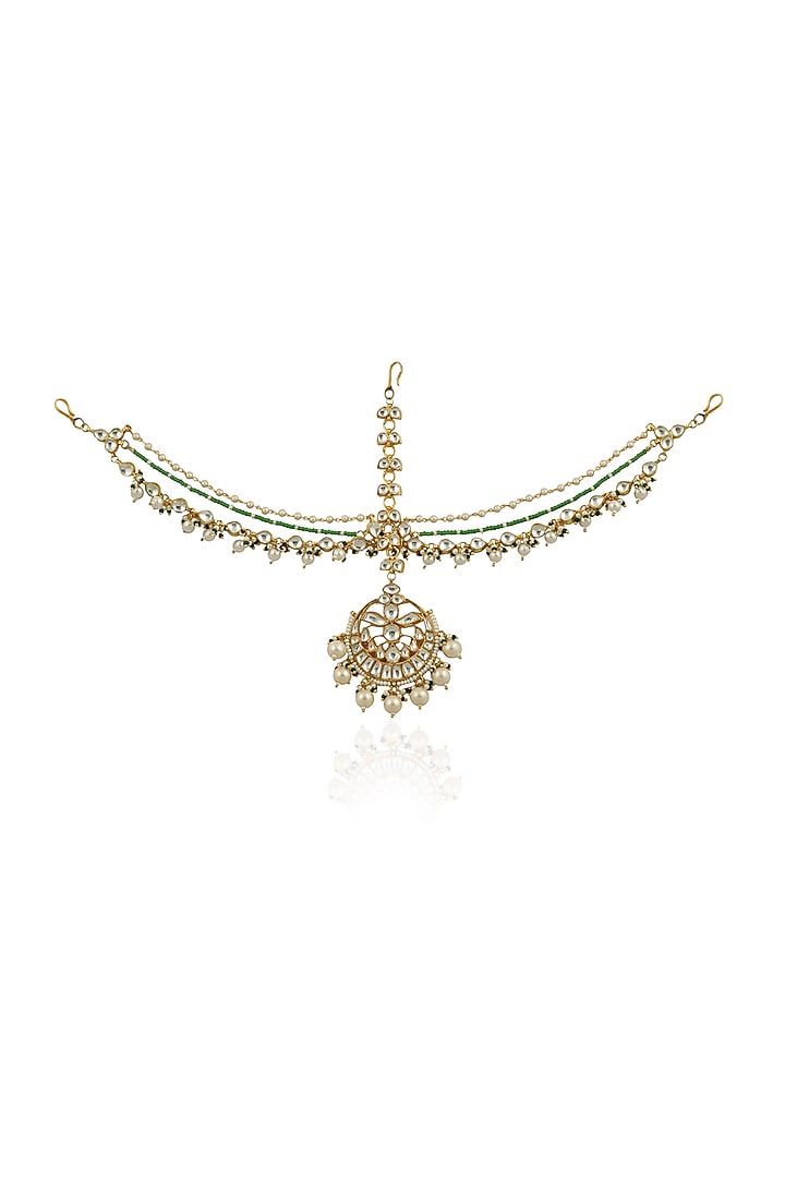 Gold Plated Pearls Matha Patti by Riana Jewellery at Pernia's Pop Up Shop