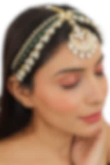 Gold Plated Pearls Matha Patti by Riana Jewellery at Pernia's Pop Up Shop