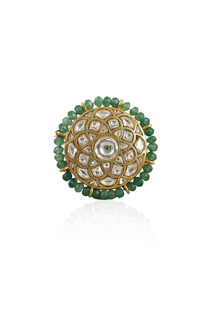 Gold Plated Sea Green Beaded Ring by Riana Jewellery at Pernia's Pop Up Shop