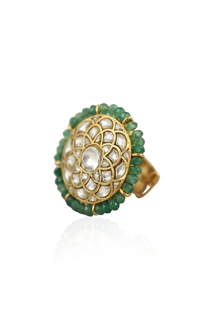 Gold Plated Sea Green Beaded Ring by Riana Jewellery at Pernia's Pop Up Shop