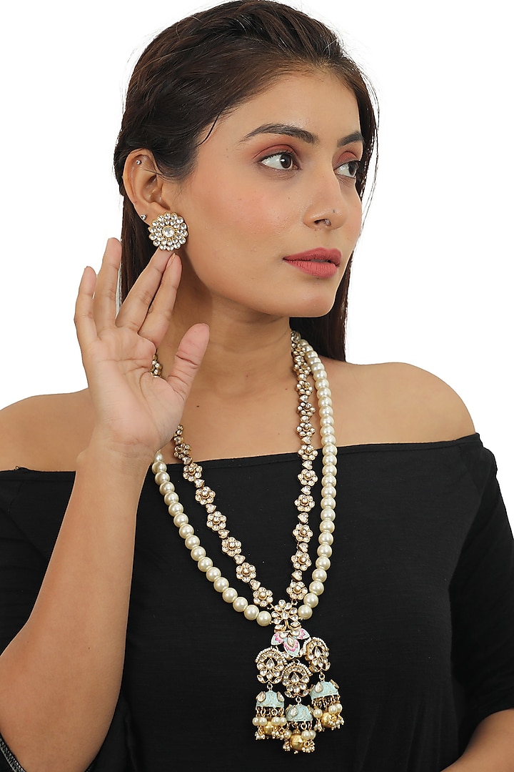 Gold Plated Necklace Set With Meena Work by Riana Jewellery at Pernia's Pop Up Shop