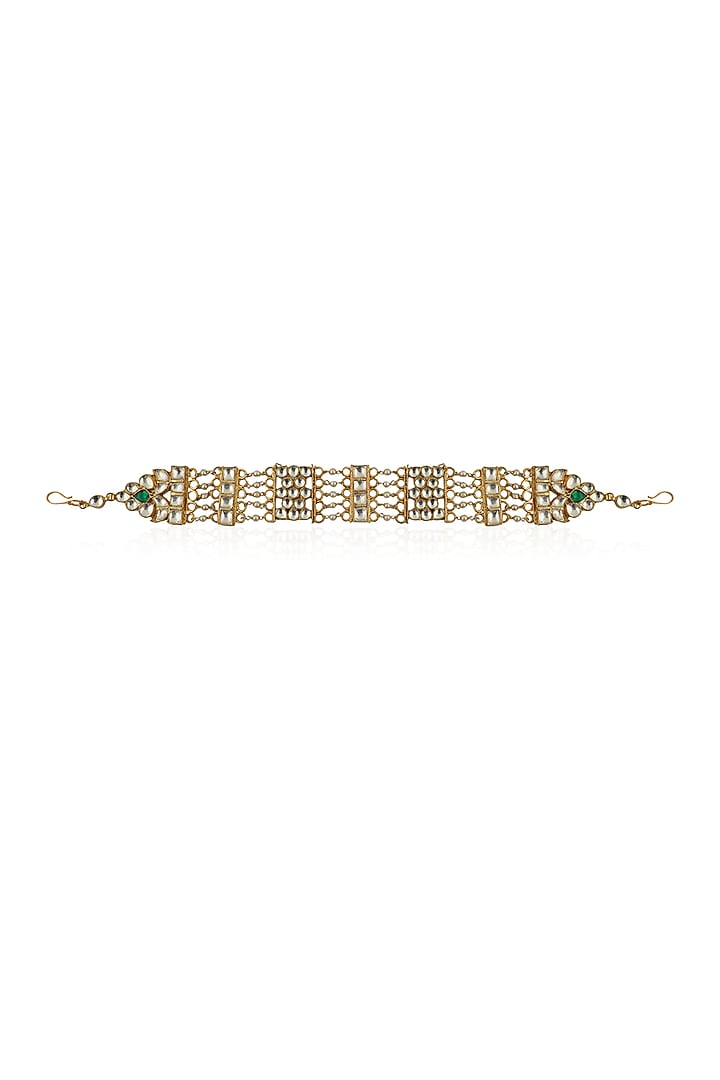 Gold Plated White & Green Stones Hairband by Riana Jewellery at Pernia's Pop Up Shop