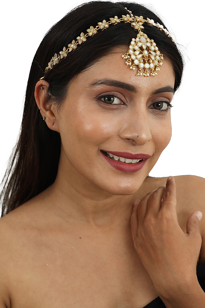 Gold Plated Mother Of Pearl Matha Patti by Riana Jewellery at Pernia's Pop Up Shop