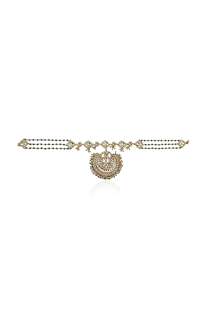 Gold Plated Matha Patti With White Jadtar Stones by Riana Jewellery at Pernia's Pop Up Shop