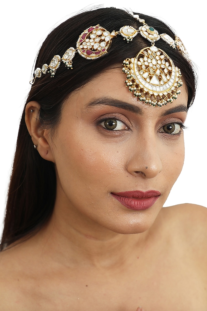 Gold Plated White Stones Matha Patti by Riana Jewellery at Pernia's Pop Up Shop