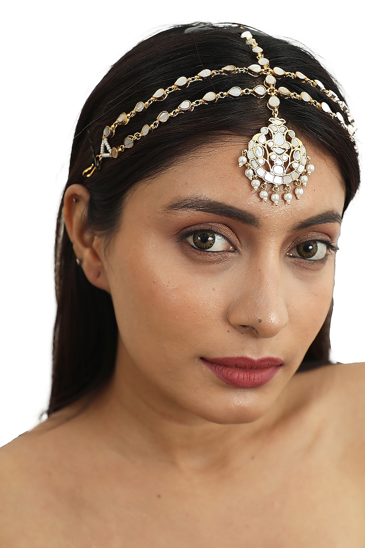 Gold Plated Matha Patti With Mother Of Pearl by Riana Jewellery at Pernia's Pop Up Shop