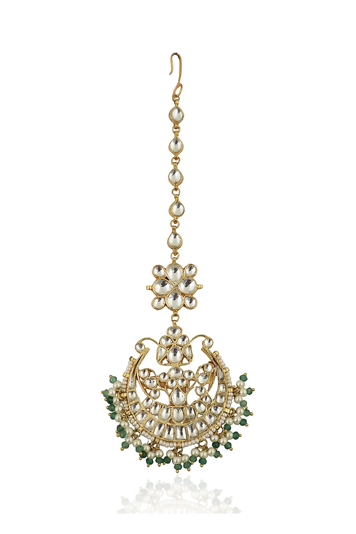 Gold Plated White Jadtar Stones Maangtikka by Riana Jewellery at Pernia's Pop Up Shop
