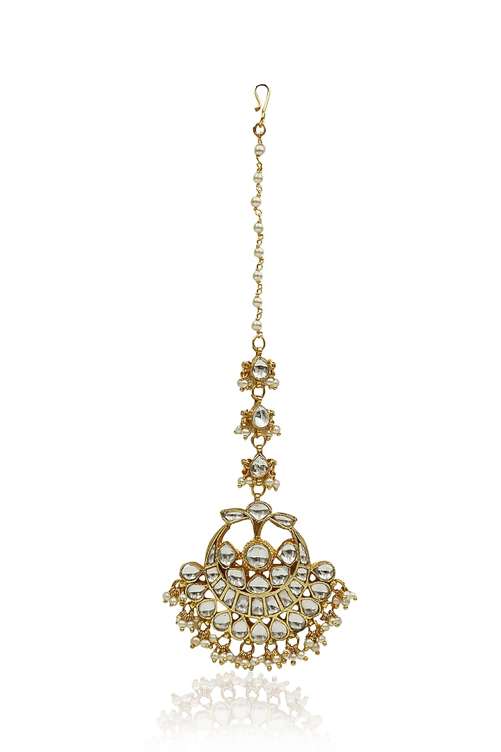 Gold Plated White Jadtar Stones Maangtikka by Riana Jewellery at Pernia's Pop Up Shop