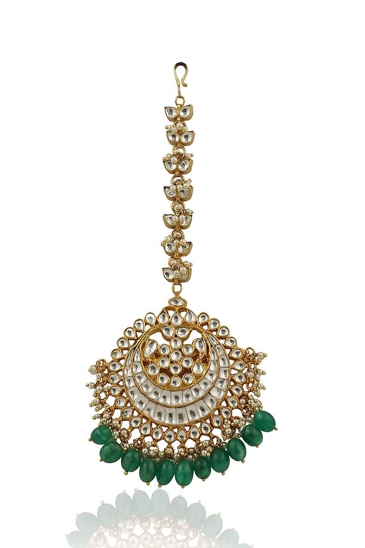 Gold Plated Jadtar Stones Maang Tikka by Riana Jewellery at Pernia's Pop Up Shop
