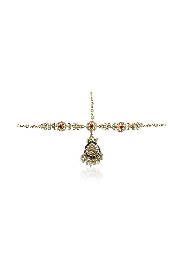 Gold Plated Jadtar Stones & Pearls Mathapatti by Riana Jewellery at Pernia's Pop Up Shop