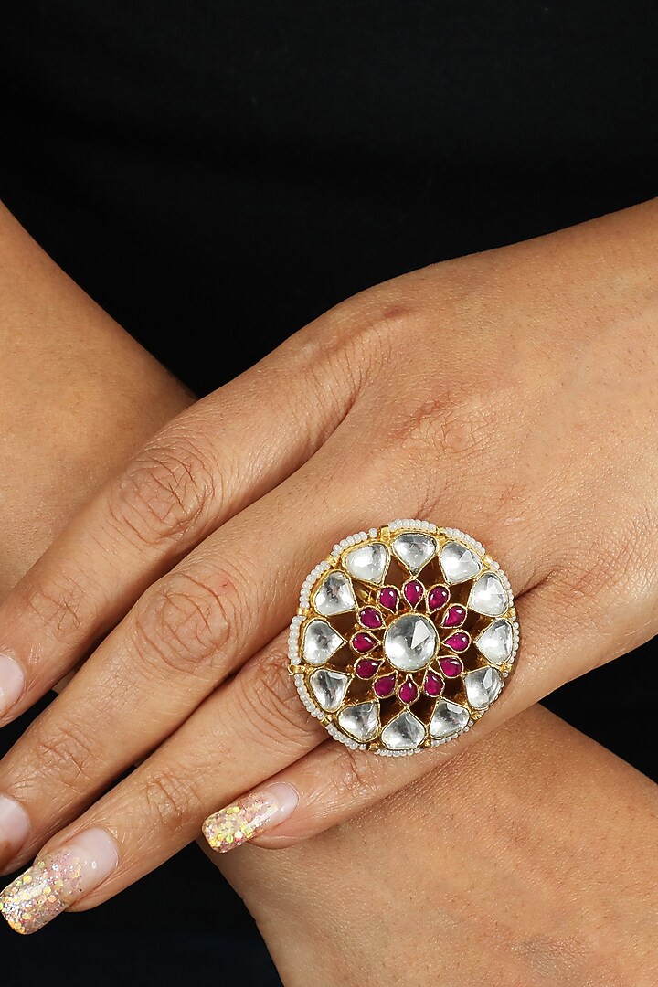 Gold Plated Jadtar Stones Ring by Riana Jewellery at Pernia's Pop Up Shop