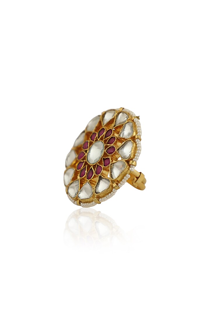 Gold Plated Jadtar Stones Ring by Riana Jewellery at Pernia's Pop Up Shop
