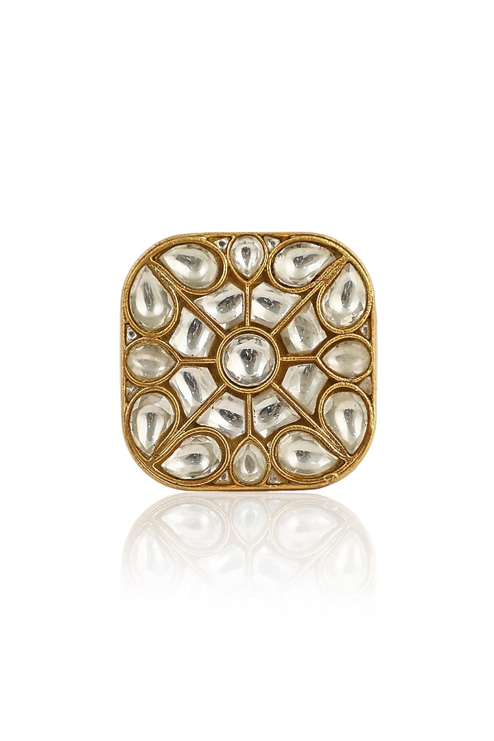 Gold Plated Ring With Jadtar Stones by Riana Jewellery at Pernia's Pop Up Shop
