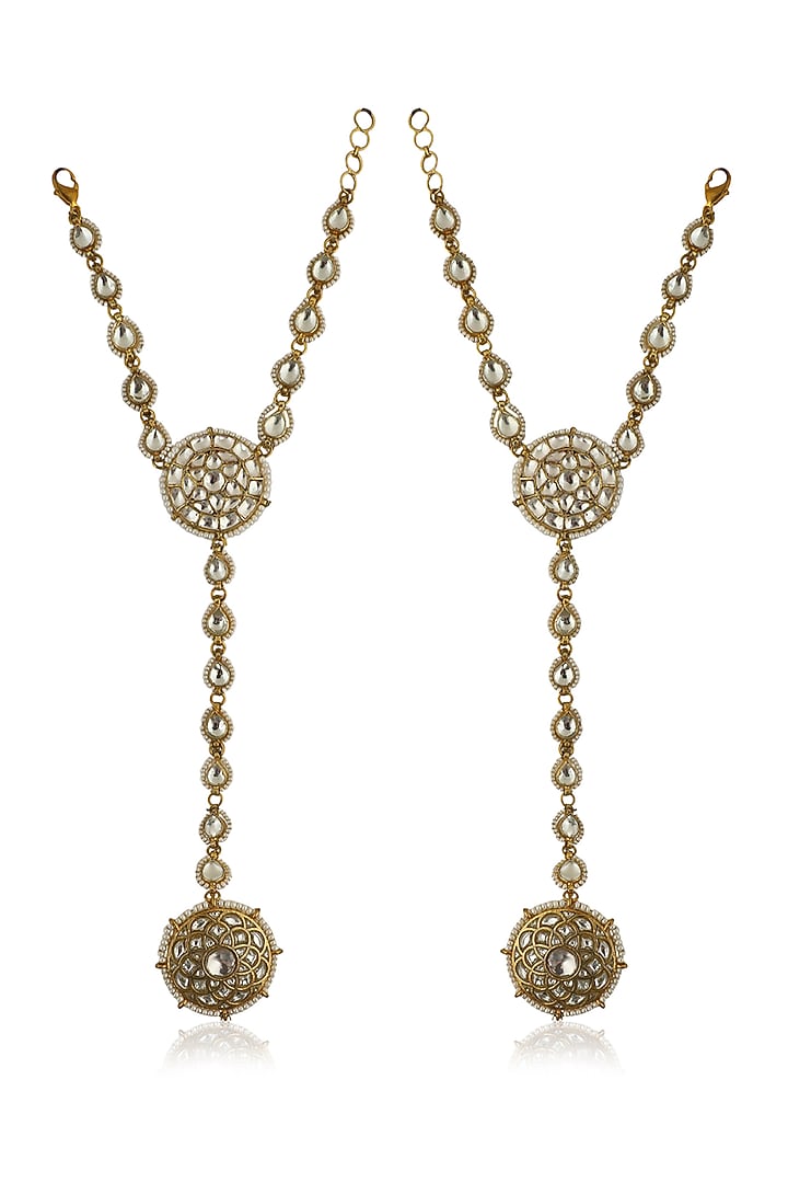 Gold Plated Jadtar Stones Floral Haath Phool (Set Of 2) by Riana Jewellery at Pernia's Pop Up Shop