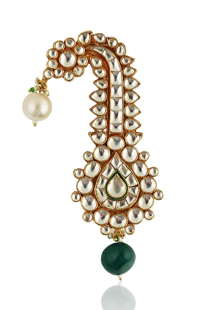 Gold Plated Jadtar Stones & Emerald Green Kilangi by Riana Jewellery
