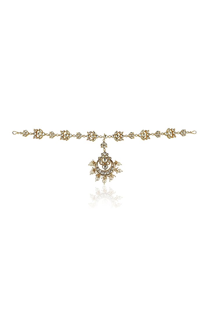 Gold Plated Jadtar Stones Mathapatti With Chand Tikka by Riana Jewellery at Pernia's Pop Up Shop