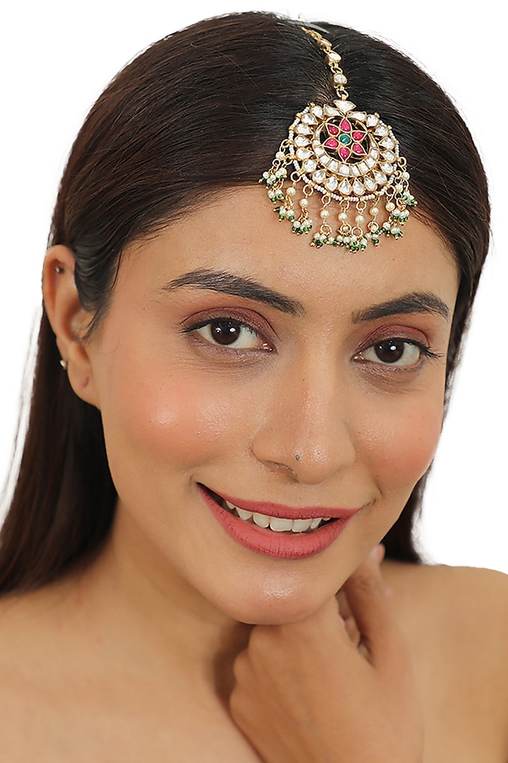 Gold Plated Maang Tikka In Copper & Silver Mix by Riana Jewellery