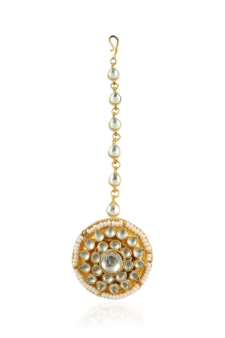 Gold Plated Jadtar Stones Round Borla by Riana Jewellery at Pernia's Pop Up Shop