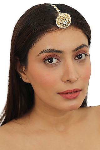 Gold Plated Jadtar Stones Round Borla by Riana Jewellery