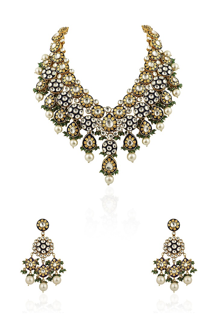 Gold Plated Meenakari Necklace Set by Riana Jewellery at Pernia's Pop Up Shop