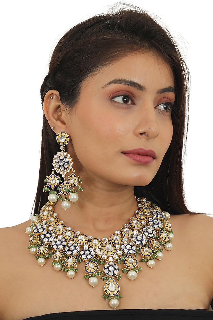 Gold Plated Meenakari Necklace Set by Riana Jewellery at Pernia's Pop Up Shop