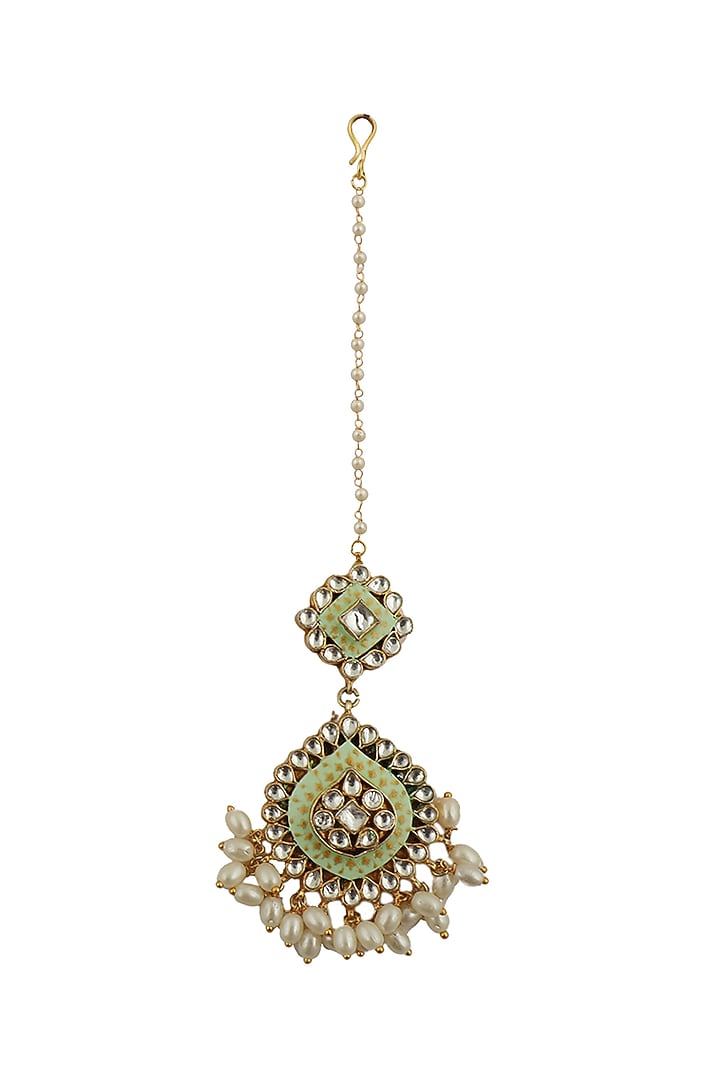 Gold Plated Pista Meenakari Maangtikka by Riana Jewellery at Pernia's Pop Up Shop