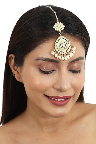Gold Plated Pista Meenakari Maangtikka by Riana Jewellery
