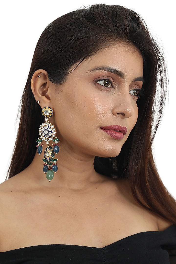 Gold Plated Blue Meenakari Necklace Set by Riana Jewellery at Pernia's Pop Up Shop