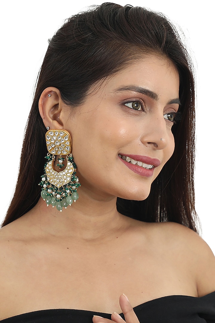 Gold Plated White Jadtar Stone Necklace Set by Riana Jewellery at Pernia's Pop Up Shop