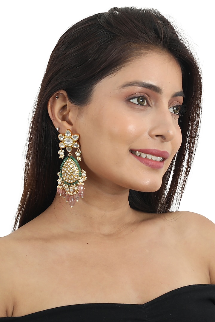 Gold Plated Pastel Pink Beaded Necklace Set by Riana Jewellery at Pernia's Pop Up Shop