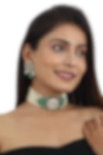Gold Plated Sea Green & White Moti Necklace Set by Riana Jewellery at Pernia's Pop Up Shop