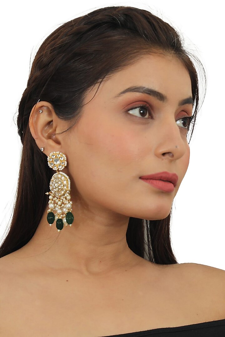 Gold Plated Green Beaded Choker Necklace Set by Riana Jewellery at Pernia's Pop Up Shop