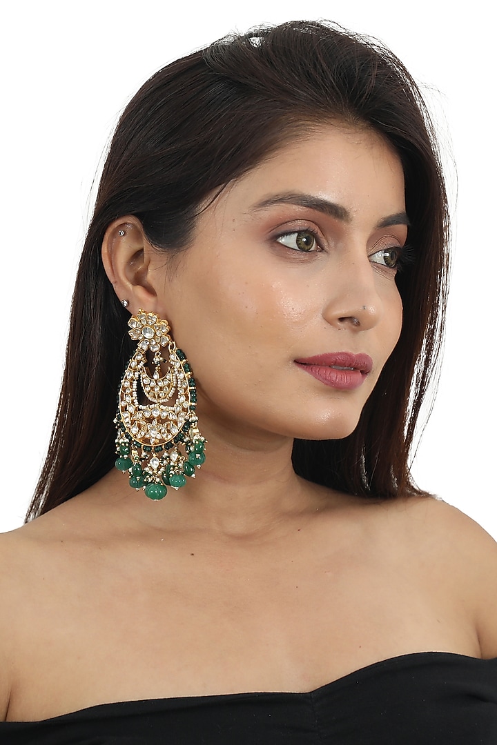 Gold Plated White Jadtar Stone Choker Necklace Set by Riana Jewellery at Pernia's Pop Up Shop