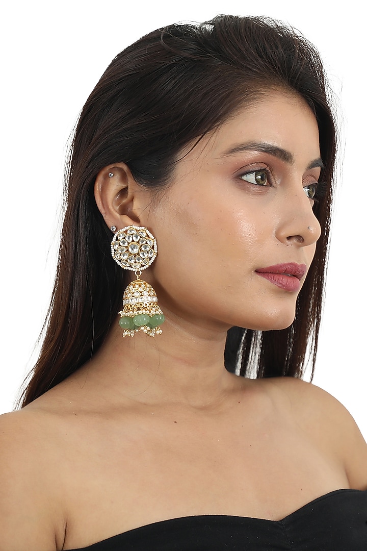 Gold Plated Green Beaded Bridal Necklace Set by Riana Jewellery at Pernia's Pop Up Shop