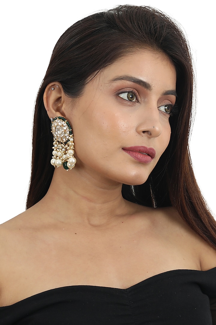Gold Plated White & Green Jadtar Stone Choker Necklace Set by Riana Jewellery at Pernia's Pop Up Shop