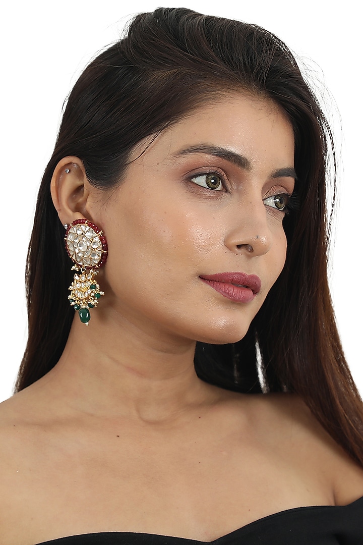 Gold Plated Red Beaded Choker Necklace Set by Riana Jewellery at Pernia's Pop Up Shop