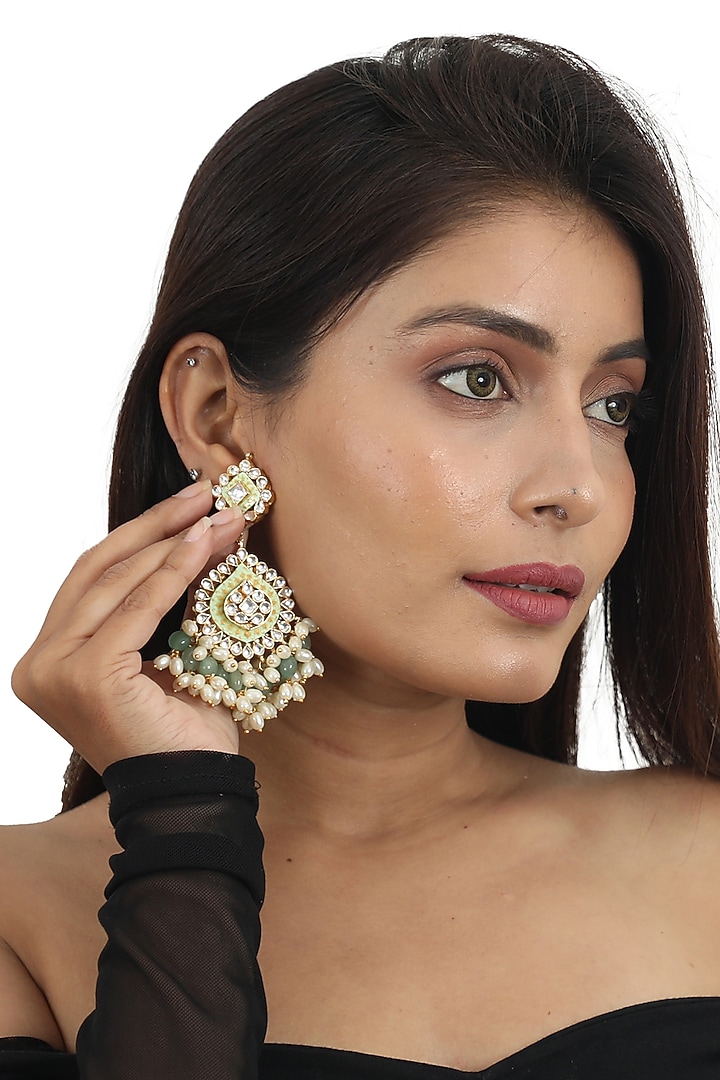 Gold Plated Pista Meenakari Necklace Set by Riana Jewellery at Pernia's Pop Up Shop