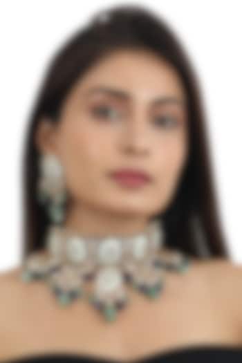 Gold Plated Firozi Meenakari Necklace Set by Riana Jewellery at Pernia's Pop Up Shop